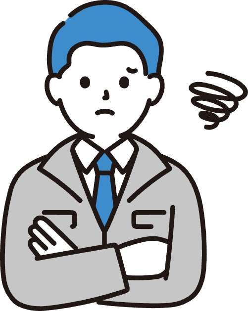 作業着を着て悩んでいる男性